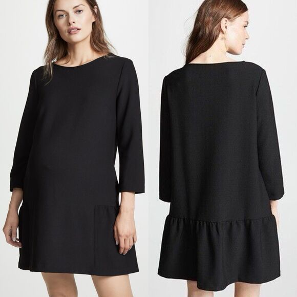 HATCH The Tulip Dress Mini 3/4 Sleeves Drop Waist Stretchy Maternity Black S 2 4 - Picture 1 of 13